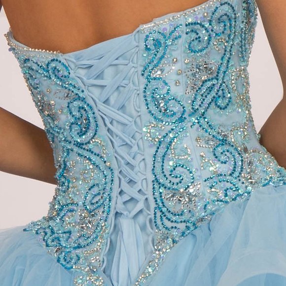 NEW LONG TULLE OFF THE SHOULDER STRAPLESS BALL GOWN WITH LACE UP BACK GL2515 - Picture 9 of 10